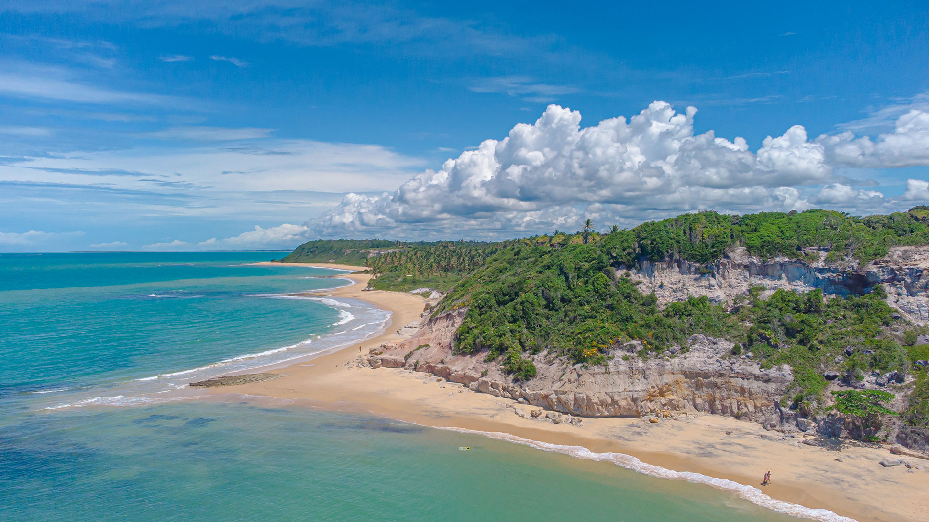 Vista aérea das falésias e da faixa de areia da Praia do Espelho